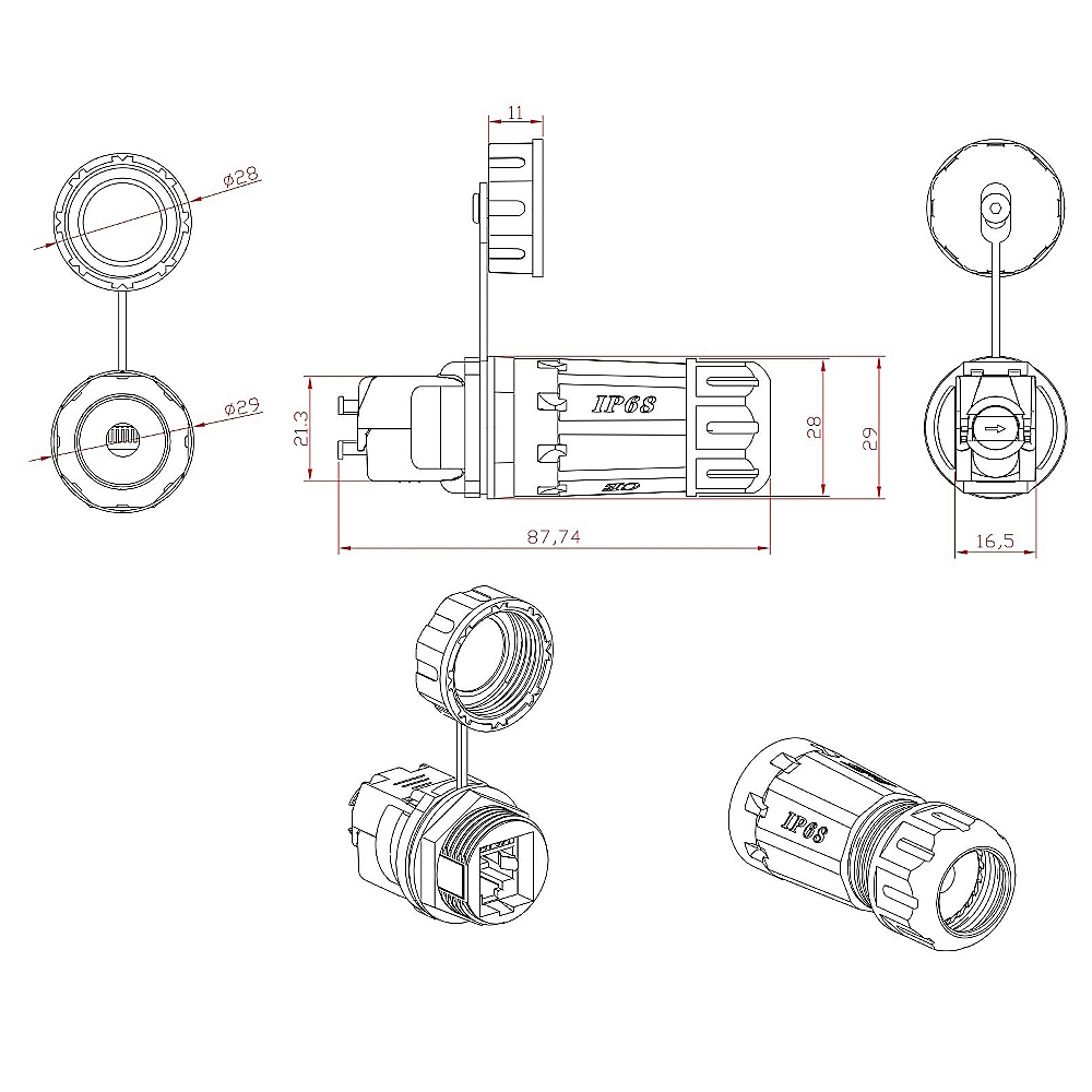 Герметичний роз'єм IP68, RJ45, STP, кат. 6a, з кришкою